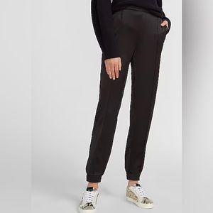 Express Black High Waisted Satin Seamed Front Joggers. Size: Petite Small.